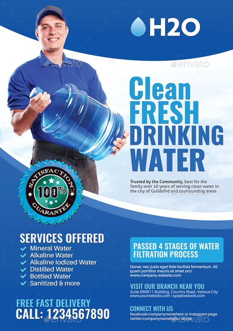 Watery Delivery Services Flyer #Affiliate #Delivery, #AD, #Watery, #Flyer, #Services Water Purifier Design, Save Water Poster, Water Delivery Service, Water Bottle Label Design, Juice Bar Design, Natural Mineral Water, Water Station, Startup Business Plan, Water Company