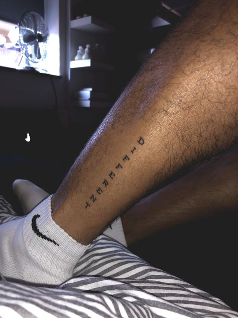 Guys Calf Tattoo, Leg Tats Men Small, Leg Line Tattoo Men, Men Calf Tattoo Ideas Small, Leg Tattoo Placement Ideas Men, Tattoos For Guys Leg Calf, Men’s Small Leg Tattoos, Godspeed Leg Tattoo, Simple Leg Tattoos For Men