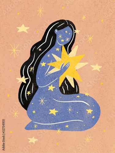 Stock Image: Cosmic  star goddess Healing Rituals, Self Mastery, Star Goddess, Star Illustration, Spiritual Artwork, Soul Healing, Arte Inspo, Art And Illustration, Spiritual Art