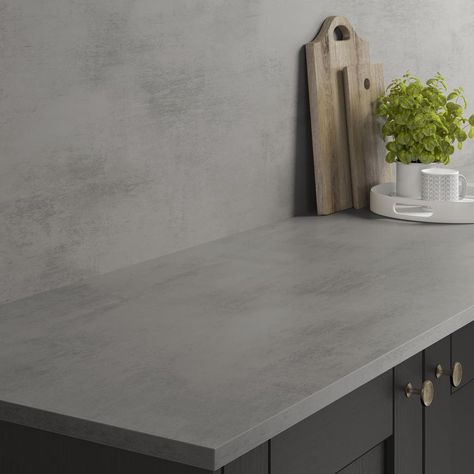 Grey Laminate Countertops, Howdens Worktops, Grey Counter Tops, Grey Counter, Green Grey Paint, Cafe Counter, Laminate Worktop, Laminate Counter, Laminate Kitchen