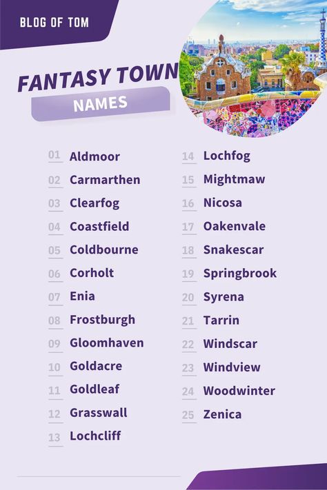 Looking for the perfect name for your next fantasy town? Look no further! This list of 400 awesome ideas for fantasy town names is sure to have something that will fit your needs. From whimsical and light-hearted names to dark and brooding ones, there's something here for everyone. So get inspired and start creating your very own magical town today! #fantasytownnames #townnames Place Name Ideas Writing, Names Of Places Writing, How To Create Names For Places, Names Of Fantasy Places, Fantasy Story Name Ideas, Names For Magical Places, Magic Name Ideas, Names For Cities Writing, Names For Places Writing