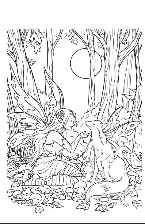 Coloring Pages For Adults Fairy, Goblincore Coloring Pages, Fairycore Coloring Pages, Mythical Coloring Pages, Fairy Coloring Pages For Grown Ups, Detailed Coloring Pages For Grown Ups, Enchanted Forest Coloring Pages, Cool Coloring Pages For Grown Ups, Fairy Coloring Pages For Adults