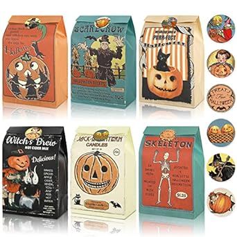 Treat Bags For Halloween, Halloween Paper Bags, Party Candy Bags, Skeleton Witch, Birthday Treat Bags, Glow Halloween, Vintage Halloween Party, Halloween Teacher Gifts, Retro Pumpkin