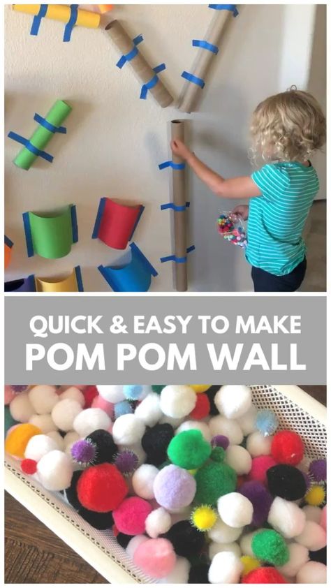 Love pom poms? This easy to make pom pom wall is a great way to learn colors, work on fine motor skills, and have fun building and creating! So much fun for preschoolers, toddlers, and older kids! #toddleractivities #pompoms #finemotoractivities Toddler Fine Motor Activities, Pom Pom Wall, Easy Toddler Activities, Learn Colors, Indoor Activities For Kids, Toddler Play, Toddler Learning Activities, Toddler Fun, Fine Motor Activities