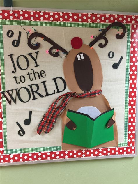 Poster Board Christmas Ideas, Christmas Song Door Decorations For School, Christmas Decor Bulletin Board, Christmas Decorations Bulletin Boards, Christmas Bullinton Board, Christmas Song Themed Door, Boletin Board For Christmas, Rudolph Classroom Door Decorating Ideas, Christmas Display Board Ideas