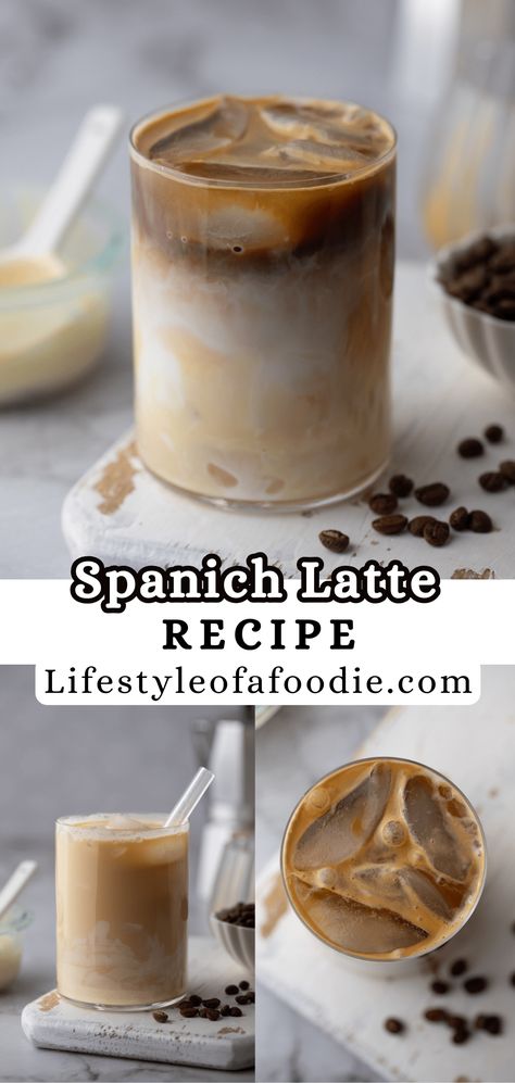 This Spanish latte recipe is made with freshly brewed espresso shots and sweetened condensed milk. Sweetened Condensed Milk Drinks, Espresso Shot Recipes, Sweetened Condensed Milk Coffee, Spanish Latte Recipe, Spain Cafe, Condensed Milk Coffee, Spanish Latte, Homemade Coffee Syrup, Cappuccino Recipe