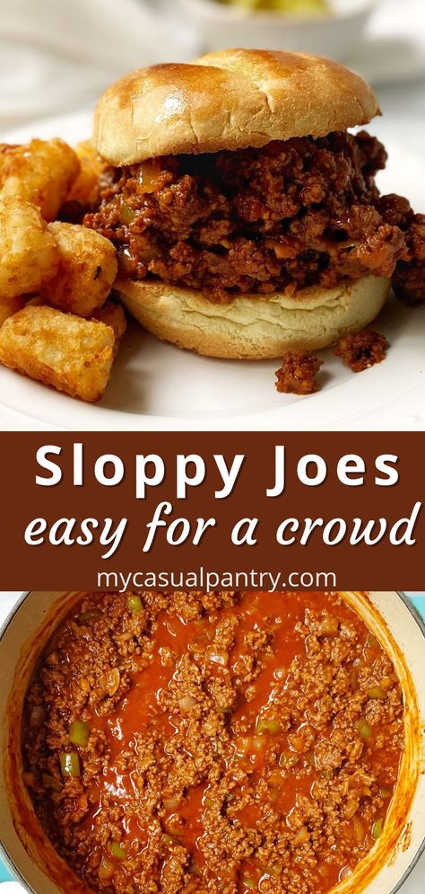 Dinner For A Crowd Easy, Newlywed Meals, Sloppy Joes For A Crowd, Homemade Sloppy Joes Recipe, Meal Board, Homemade Sloppy Joe Sauce, Sloppy Joe Recipe Easy, Homemade Sloppy Joe Recipe, Sloppy Joes Easy