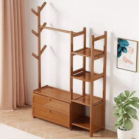 Wooden Cloth Stand Designs, Cloth Shelf Design, Dress Hanger Stand Ideas, Cloth Stand Design, Clothes Hanger Storage Ideas, Cloth Hanger Ideas, Clothes Stand Ideas, Bag Rack Ideas, Coat Stand Ideas