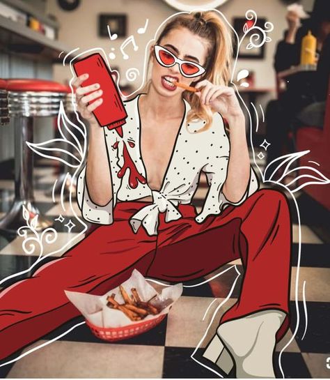 Foto Cartoon, Soda Shop, Artsy Photos, Illustration Blume, Kunst Inspiration, Online Graphic Design, Photographie Inspo, Doodle On Photo, Graphic Design Tools