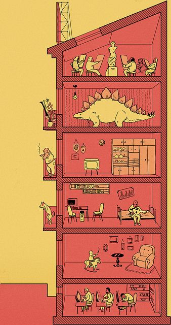 House Graphic Illustration, New House Illustration, House Interior Illustration, Housing Illustration, Cross Section Illustration, Dinosaur House, Section Illustration, Cutaway Illustration, Funny Architecture