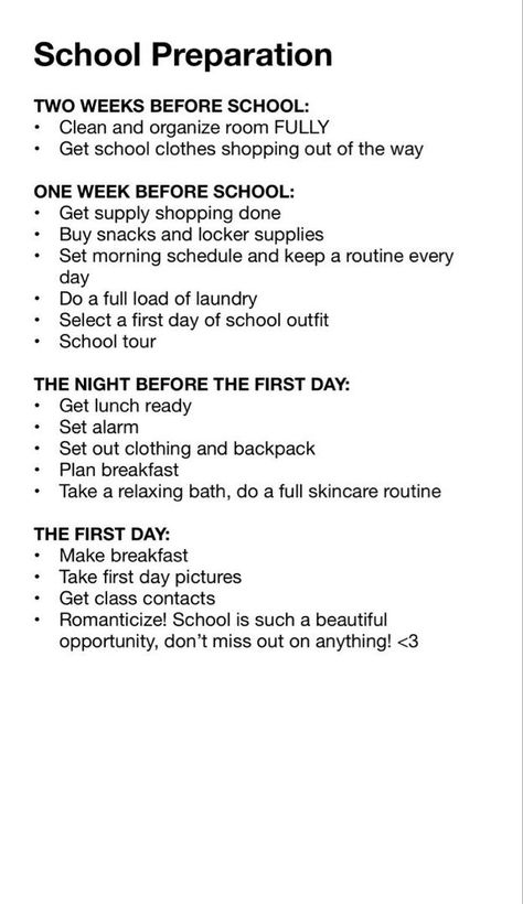 School Supplies Highschool Junior, Back To School Online, Tips For The First Time, School Schedule Highschool, First Day At A New School Tips, Back To School Glow Up Checklist 2023, 8th Grade Essentials, Junior Year Advice, Goals For Freshman Year Of High School