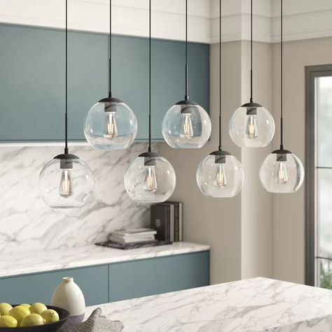 Snead 7 - Light Cluster Globe Pendant with Glass Accents Kitchen Island Linear Pendant, Verre Design, Light Kitchen Island, Light Kitchen, Island Pendants, Kitchen Island Pendants, Lampe Design, Kitchen Trends, Linear Pendant