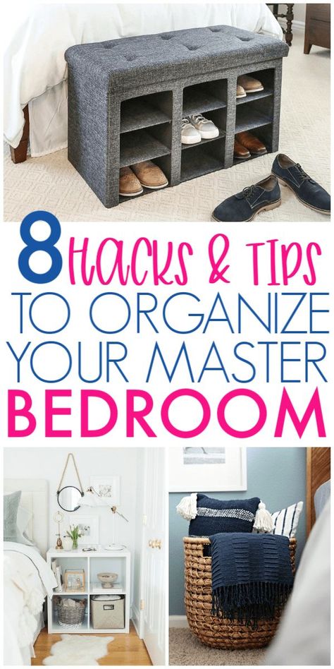 Hacks To Organize Your Master Bedroom Organization Hacks Diy, Small Bedroom Organization, Room Organization Bedroom, Bookshelf Organization, Small Closet Organization, Storage Closet Organization, Home Luxury, Bookshelves Diy, Declutter Your Home