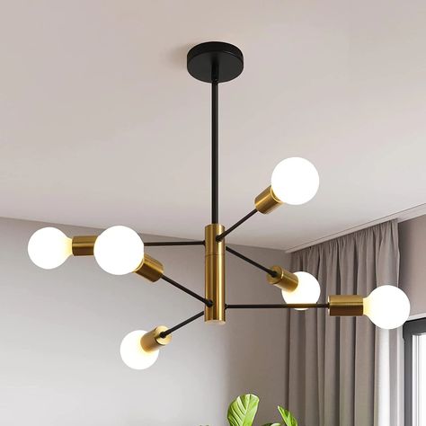 Garwarm Sputnik Chandelier Mid Century Modern Chandeliers Light Fixture Industrial Adjustable Black & Gold Ceiling Pendant Lighting for Living Room Dining Bedroom Kitchen Foyer - Walmart.com Chandelier Black And Gold, Dinning Room Light Fixture, Pendant Lighting Living, Gold Chandeliers, Dinning Room Lighting, Gold Light Fixture, Mid Century Modern Chandelier, Modern Lighting Chandeliers, Chandelier Black