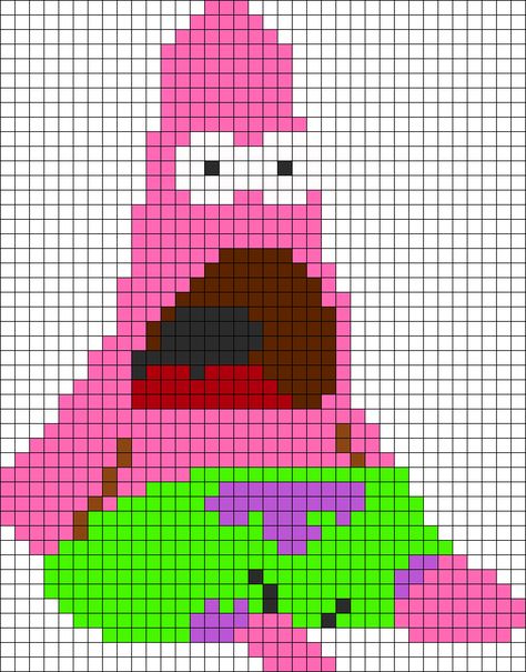 Face Melted Patrick Perler Bead Pattern | Bead Sprites | Characters Fuse Bead Patterns Modele Pixel Art, Fuse Bead Patterns, Pixel Art Templates, 8bit Art, Perler Bead Templates, Kandi Patterns, Pixel Art Grid, Bead Sprite, Minecraft Pixel Art