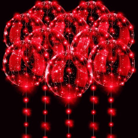 20 Inches Light Up Boboballoons Helium Style Glow Bubble Balloons For Christmas Weddings Birthday Valentines Day Halloween Party Supplies Decorations Red Balloons 10 Sets10 Pcs Led Lights,15 Pcs 20 Inch Bobo Balloons,1 Pcs Manual. Need Two Aa Batteries For Each String Light (Not Included In The Package)! Usage Outdoor Or Indoor, In The Daytime, It Is A Transparent Bubble Balloon, And In The Evening, It Is The Perfect Decoration For Parties And Celebrations. Can Be Used In Any Event, Celebration Black Red And Gold Party Decorations, Red Birthday Party Decorations For Women, Red Themed Birthday Party, Red Party Ideas, Glow Theme Party, Holiday Event Decor, Bobo Balloons, Red Party Decorations, Celebration Decorations