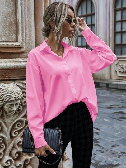 Search pink button up | SHEIN USA Pink Button Up Blouse Outfit, Light Pink Shirt Outfit Women, Pink Collared Shirt Outfit, Light Pink Blouse Outfit, Pink Button Down Shirt Outfit, Pink Button Up Shirt Outfit, Pink Blouse Outfit, Pink Blouses Outfit, Pink Shirt Outfit