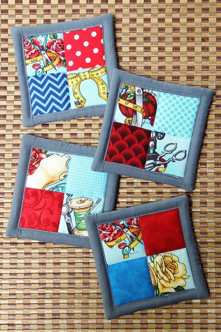 Quilted Coasters, Four Patch, Mug Rug Patterns, Fabric Coasters, Sewing Lessons, Mini Quilts, Sewing Projects For Beginners, Easy Sewing Projects, Sewing Gifts