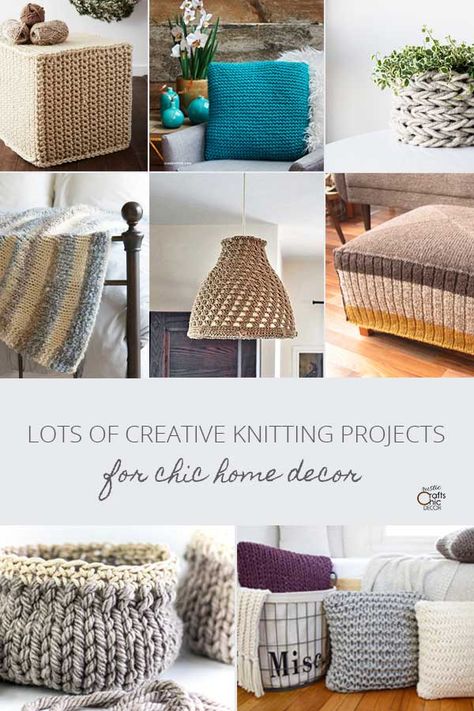 Knitting Projects For Chic Home Decor - Rustic Crafts & Chic Decor #knittingprojects #knittingpatterns #knittinginstructions #knittedhomedecor All Free Knitting, Creative Knitting, Cube Pattern, Rustic Crafts, Knitting Machine Projects, Baby Knitting Patterns Free, Ottoman Cover, Diy Life, Chic Home Decor