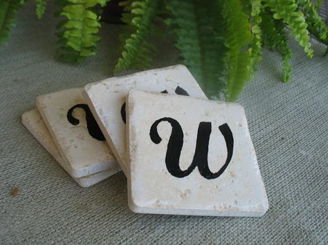 Not Just Decorating: Coasters Tutorial- Simple but Sophisticated for only $1.65! Monogram Coasters, Diy Monogram, Diy Coasters, Speed Dating, Letter W, Ceramic Coasters, Vinyl Projects, Diy Projects To Try, Cute Crafts