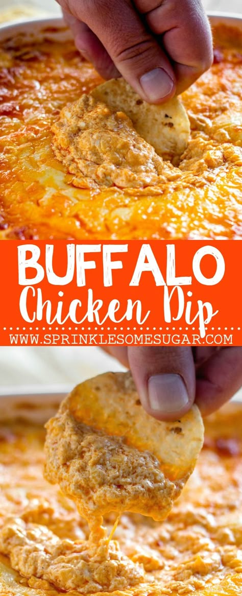 Buffalo Chicken Dip - This buffalo chicken dip is super creamy, extra cheesy and has the perfect amount of heat! Nye Treats, Buffalo Chicken Dip Easy, Chicken Dip Recipe, Buffalo Chicken Dip Recipe, Diner Recept, Taco Dip, Chicken Dip, Chicken Dips, Buffalo Chicken Dip