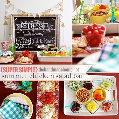 super_simple_summer_chicken_salad_bar Chicken Salad Bar, Salad Bar Ideas, Summer Chicken Salad, Beverage Bars, Party Meals, Chalkboard Frame, Party Stations, Summer Chicken, Fun Plates