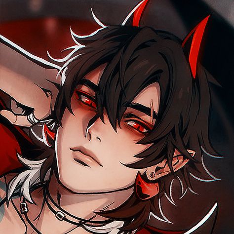 Pfp Boys Icon, Touch Starved Game, Demon Guy Art, Ais Touchstarved, Anime Guy Icon, Red Eyes Character, Cute Male Pfp, Demon Boy Art, Guy Oc Art