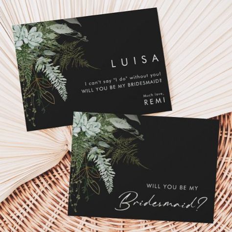 $2.92 | Greenery and Gold Black | Bridesmaid Proposal Card #minimalist sage boho botanical plants, modern white bohemian eucalyptus leaf, whimsical emerald enchanted forest ss020, simple will you be my, rustic be my bridesmaid, greenery maid of honor, watercolor bridal party card, elegant matron of honor, gold be my maid of, black and green flower girl Witchy Bridesmaid Proposal, Black Bridesmaid Proposal, Elegant Boho Wedding, White Eucalyptus, Rustic Bohemian Wedding, Black Bridesmaid, Bridesmaid Proposal Card, Minimal Gold, Eucalyptus Leaf