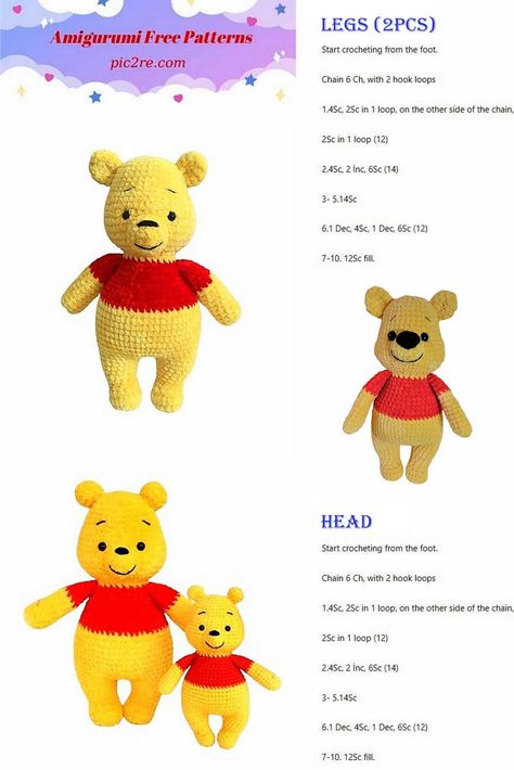 Winnie The Pooh Bear Amigurumi Pattern – Amigurumi Patterns Bear Amigurumi Pattern, Bear Amigurumi, Amigurumi Bear, Cat Amigurumi, Crochet Butterfly, Bear Ears, Pooh Bear, Bear Pattern, Happy Baby