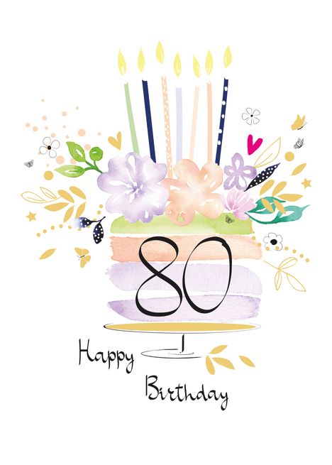 70th Birthday Images, Cake With Candles, Candles Cake, Happy Birthday Illustration, 80th Birthday Cards, 70th Birthday Card, Watercolor Birthday Cards, Birthday Card Drawing, Birthday Cake Card