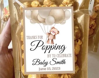 Card Keepsake Book, Popcorn Treat Bags, Baby Shower Popcorn, Teddy Bear Baby Shower Theme, Baby Shower Favours For Guests, Popcorn Treat, Bear Baby Shower Theme, Elephant Baby Shower Boy, Pop Baby Showers