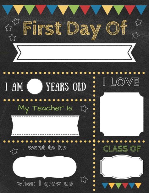 Free printable EDITABLE first day of school sign - colorful and chalkboard version too. Free template to easily edit on your own. #backtoschool First Day School Sign, Chalkboard School Signs, First Day Of School Signs, First Day Of School Pictures, First Day Of School Sign, School Template, First Day School, School Chalkboard, Kindergarten Lesson Plans