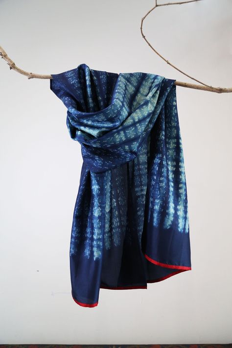 Indigo Neck Scarf Made by Craftswomen | Long Scarf | Lightweight Bangalore Silk Scarf | Artisan Scarf | Gift for Her by FarEastWeavers on Etsy Holiday Scarves, Deep Indigo, Handmade Beaded Necklaces, Indian Textiles, Handmade Scarves, Fabric Printing, Scarf Gift, Neck Scarf, Women Artisans