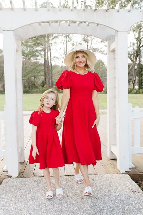 Red Gender Reveal Dress, Mom Daughter Matching Dresses, Mom Daughter Outfits, Ivy City Co, Mother Daughter Matching Outfits, Mom And Daughter Matching, Pink Evening Dress, Twin Outfits, New Obsession