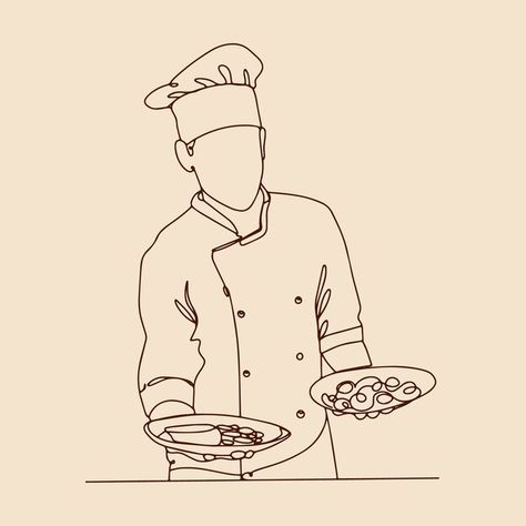 Chef Art Drawing, Chef Drawing, Cooking Tattoo, Chef Illustration, Chef Pictures, Plate Decoration, Bff Birthday Gift, Bff Birthday, Outline Illustration