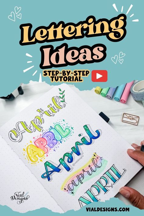 5 Creative Ways To Letter April - Vial Designs Decorative Writing Design, Cool Fonts Alphabet Creative Typography, Different Ways To Draw Letters, How To Draw Letters Fonts Step By Step, Hand Lettering Months, Hand Lettering Fonts For Beginners, Journal Fonts Handwriting, Lettering Tutorial Step By Step, Creative Letter Ideas