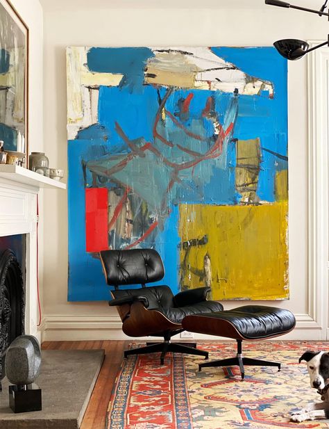 تصميم للمنزل العصري, Abstract Art Inspiration, Tableau Art, Hand Painted Walls, Big Art, A Living Room, Large Painting, A Chair, 인테리어 디자인