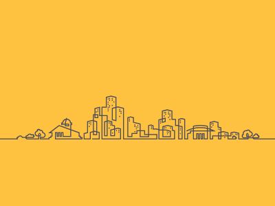 Illustration-01 Skyline Graphic Design, Scott Hill, City On A Hill, Skyline Illustration, Building Illustration, City Logo, City Illustration, Line Illustration, Bias Tape