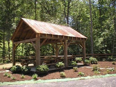 Rustic Pavilion Rustic Pavilion, Picnic Pavilion, Outdoor Pavillion, Pavilion Ideas, Outdoor Pavilion, Wooden Pergola, Outside Living, Backyard Retreat, Fire Pit Backyard