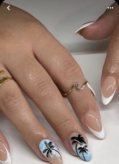 Summer Nails Vacation The Beach, Beach Nails Vacation Almond, Almond Beach Nails Ideas, Nail Ideas For Summer Almond, Island Nail Ideas, Summer Beach Nail Designs Hawaii, Cuba Nails Designs, Goa Nails Design, Nail Ideas For Cruise