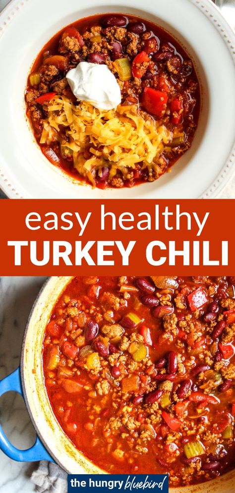 50 minutes · Gluten free · Serves 8 · Easy healthy ground turkey chili recipe with chunky vegetables and beans (or sweet potatoes), made on the stovetop in under an hour for a cozy weeknight dinner. #turkeychili #chilirecipes… More Healthy Ground Turkey Chili, Ground Turkey Chili Recipe, Turkey Chili Recipe Easy, Healthy Turkey Chili, Healthy Chili Recipe Turkey, Easy Turkey Chili, Chili Recipe Stovetop, Ground Turkey Chili, Easy Comfort Food Dinners