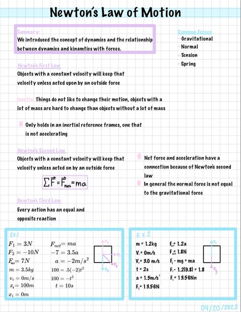 Physics Notes Newton, Newtons Laws Of Motion Notes, 8th Grade Science Notes, Class 10 Physics Notes, Laws Of Motion Notes, Newton Laws Of Motion, Newton's First Law Of Motion, Physics Laws, Newton's Laws Of Motion