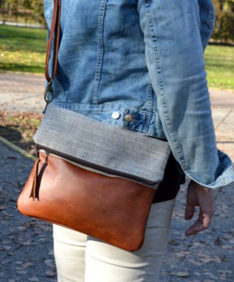 Leather and Upholstery Fabric Bag Foldover Crossbody Purse | Etsy Everyday Shoulder Bag, Foldover Bag, Foldover Crossbody Bag, Everyday Purse, Handcrafted Bags, Vegan Leather Bag, Leather Projects, Fabric Bag, Everyday Bag