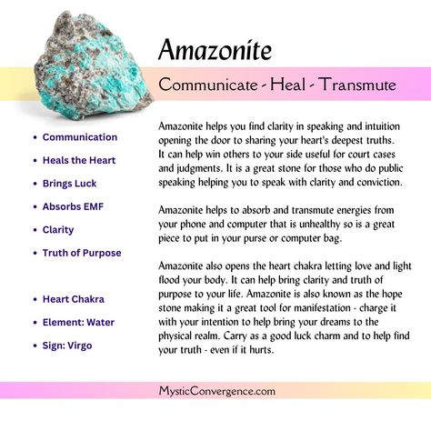 🌟 Discover the Power of Amazonite Crystal 🌟 Amazonite, also known as the "Stone of Courage and Truth," is a powerful crystal with incredible metaphysical abilities. This stunning green stone is not only beautiful but also brimming with healing energy. ✨ Metaphysical Benefits of Amazonite: Emotional Balance: Calms the mind, alleviates worry, and soothes emotional trauma. Communication: Enhances communication skills, promoting honesty and clarity. Courage & Confidence: Boosts self-esteem and... Crystal Grimoire, Amazonite Meaning, Speak Your Truth, Amazonite Crystal, Masculine And Feminine, Deep Truths, Herbal Magic, Spiritual Tools, Power Crystals