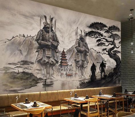 Samurai Temple, Restaurant Mural, Restaurant Background, Japan Samurai, Creative Restaurant, Thank You Pictures, Custom Photo Wallpaper, Cheap Wallpaper, Stained Glass Window Film