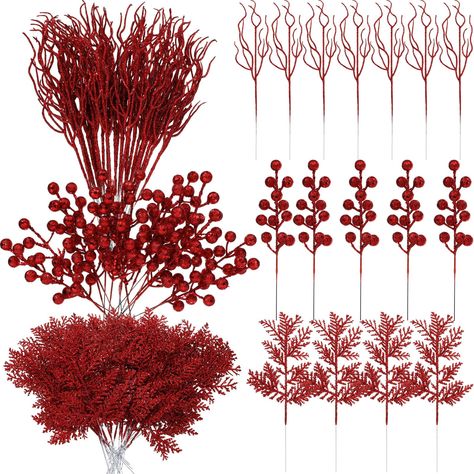 PRICES MAY VARY. Red Christmas Decoration: the package includes 75 pieces of red tall vase filler decor with 3 styles, including 30 floral twig sprays, 15 berry branches and 30 artificial pine branches; These Christmas ornaments can be applied in a Christmas vase and provide an ample amount to cater to your diverse decoration needs for Christmas parties DIY Possibilities: these fake branches are suitable for fulfilling your numerous DIY decor concepts; They could be applied to adorn your Christm Black And Red Christmas Decorations, Burgundy Christmas Decor, Christmas Tree Ornaments Diy, Tree Ornaments Diy, Artificial Tree Branches, Christmas Tree Picks, Diy Christmas Party, Christmas Branches, Christmas Vases