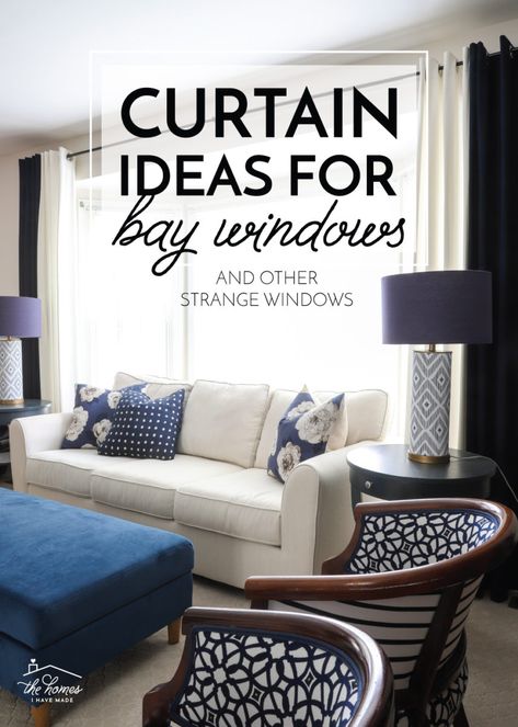 Curtain Ideas For Bay Windows, Ideas For Bay Windows, Living Room Bay Window, Bay Window Treatments, Drapery Ideas, Bay Window Living Room, Corner Curtains, Cheap Dorm Decor, Bay Window Curtains