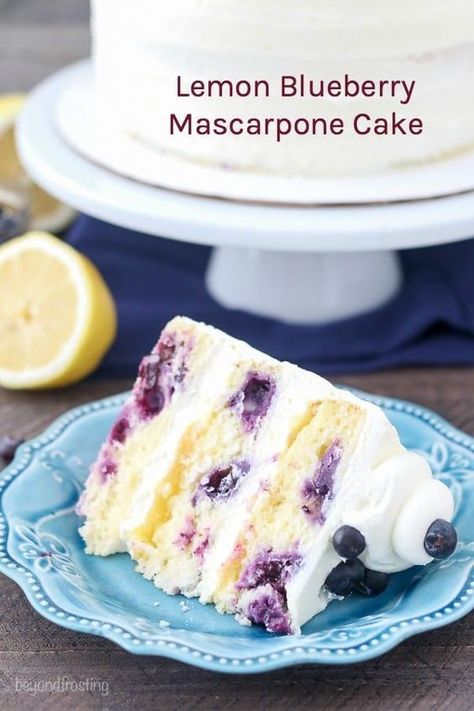 Blueberry Mascarpone, Mascarpone Whipped Cream, Mascarpone Cake, Mascarpone Recipes, Lemon Blueberry Cake, Moist Lemon Cake, Mascarpone Frosting, Blueberry Cake Recipes, Lemon Frosting