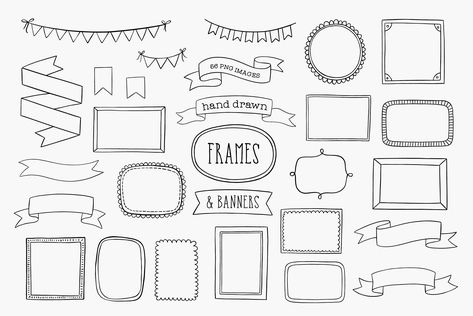 Hand Drawn Frames, Banners Banners And Frames, Hand Drawn Frames, Drawn Frames, Draw Dividers, Doodle Frames, Scrapbooking Set, Drawing Frames, Borders And Frames, Doodle Illustration