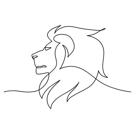 Lion portrait side face continuous line art drawing style, Design template linear minimal style. Vector illustration. Continous Line Drawing, One Line Animals, Lion Portrait, Continuous Line Art, Lion Tattoos, Lion Head Tattoos, Side Face, Lion Drawing, Line Art Drawing